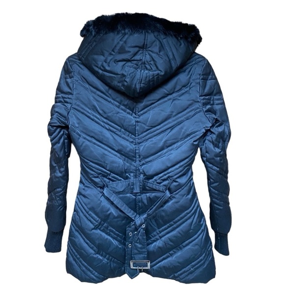 Bebe Black Rabbit Fur Trim with Blended Down Feather Jacket I Size: S - Picture 6 of 12